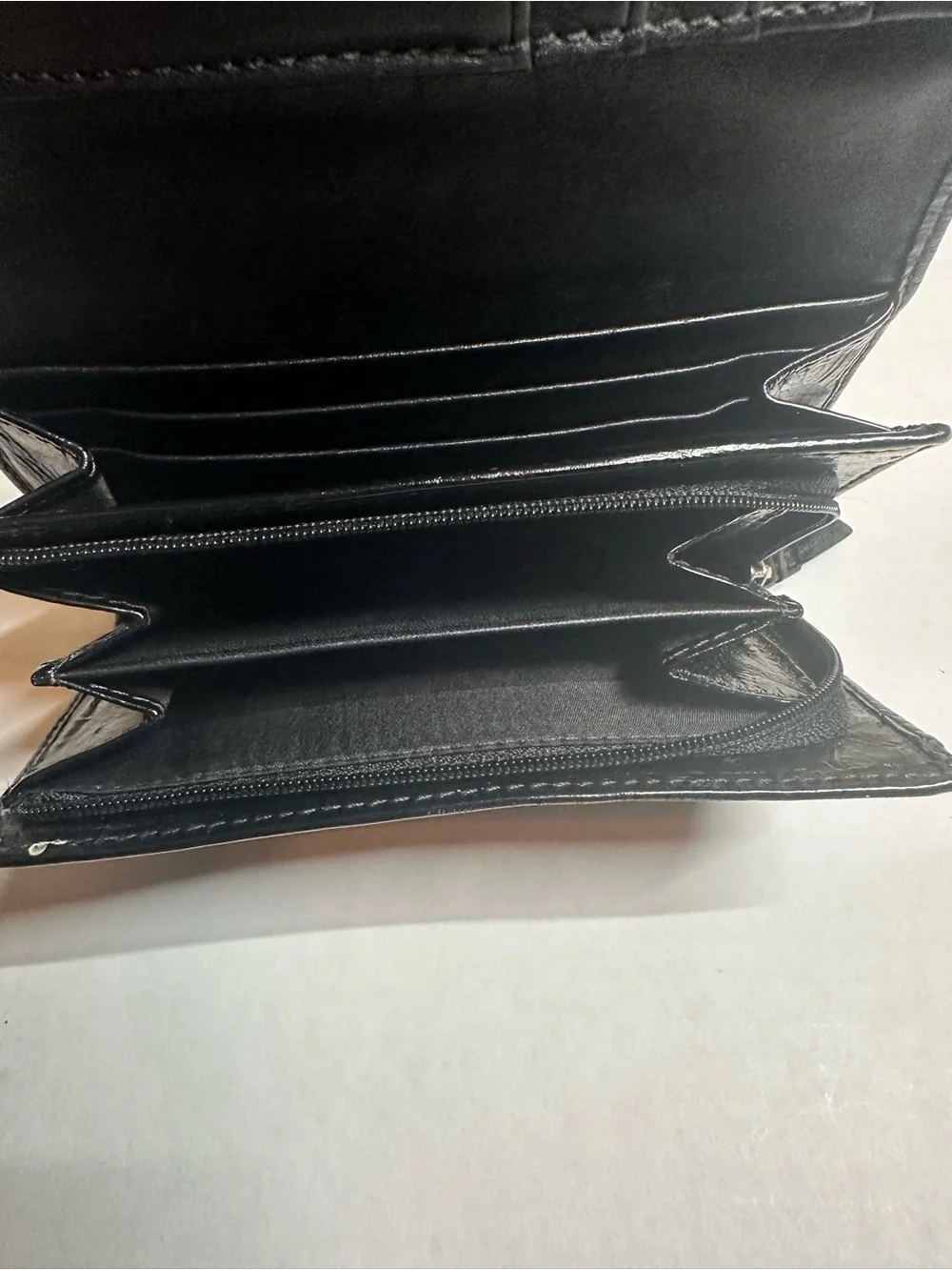 Coach Black Signature Logo Compact Wallet with Silver Logo